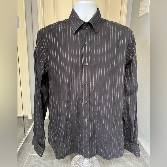 Ted Baker London Black Striped French Cuff Button Up Shirt Size 4 - Picture 1 of 10